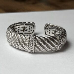 Judith Ripka Sterling CZ Diamonique Wide Cable Hinged Cuff Bracelet